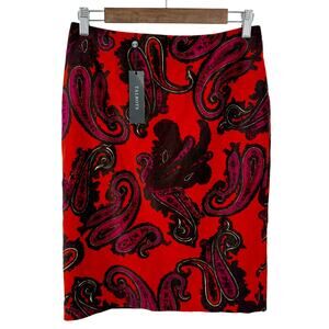 NEW NWT Talbots Sz 2 Velvet Pencil Skirt Red Christmas Holiday Formal Artsy